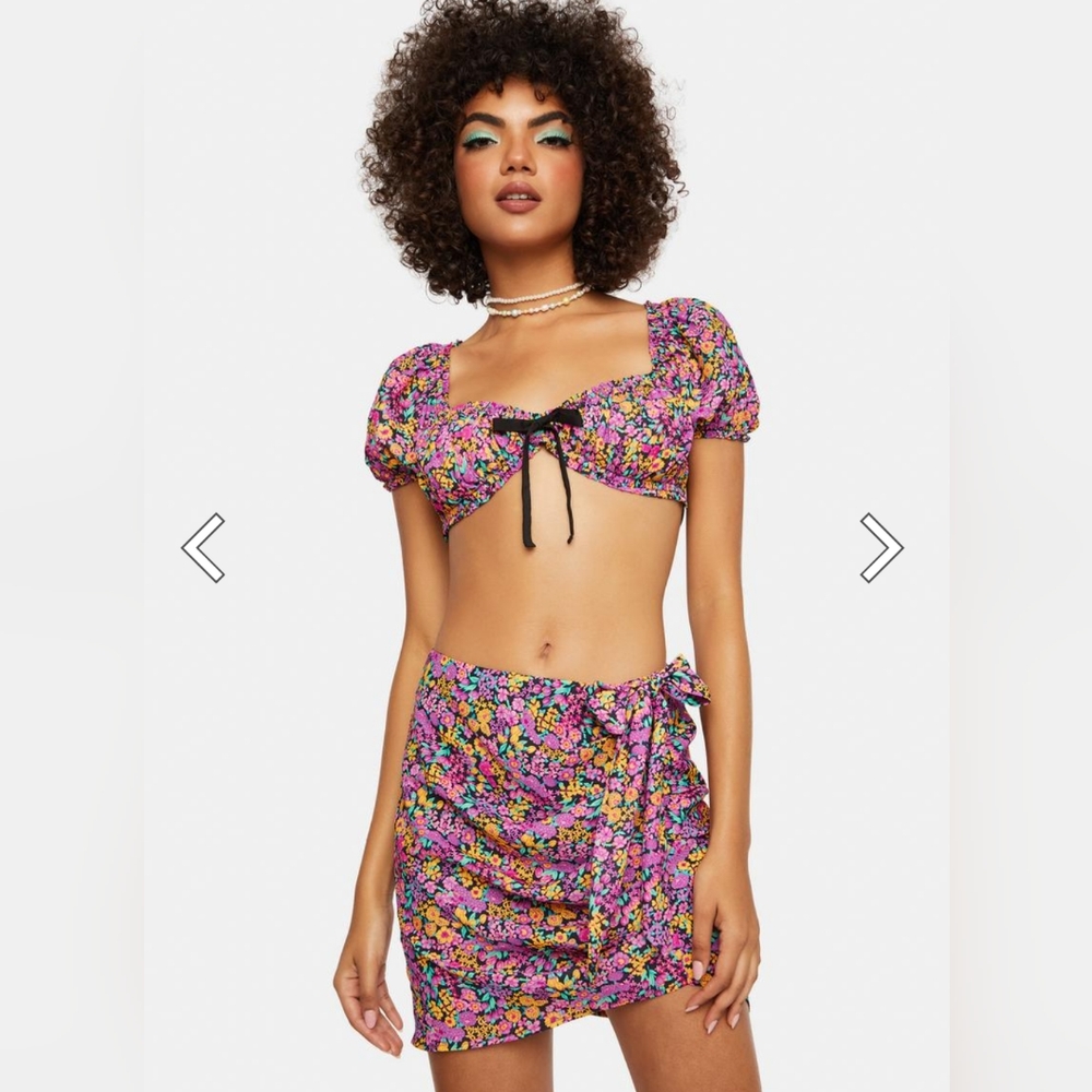 For Love & Lemons NWOT 2-piece Set Maud Crop Top S / Gilles Mini Skirt L Fuschia